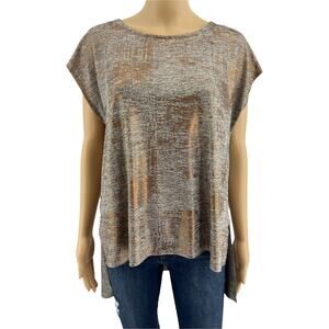 Dantelle (M) Gray Bronze Cap Sleeve Metallic High Low Hem Tee Shirt